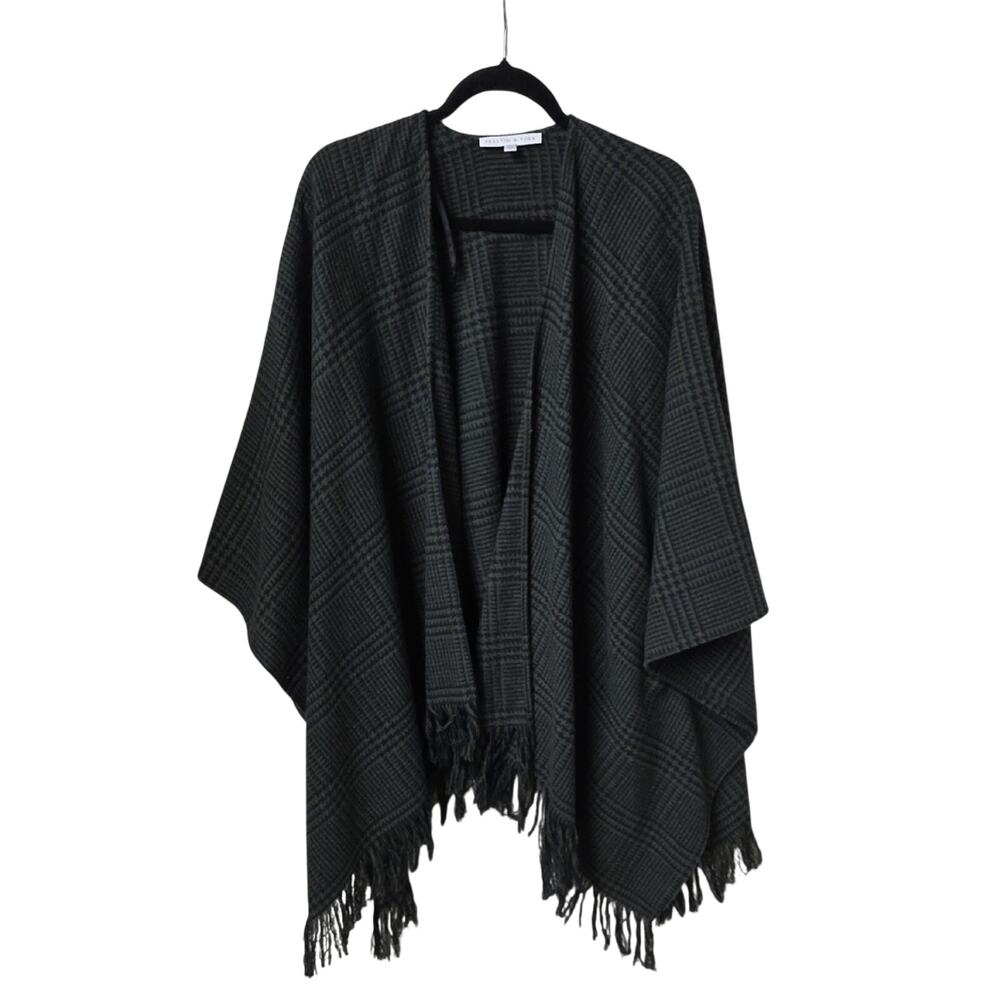 Preston & York Amberly Green and Black Plaid Wool Blend Poncho Womens One Size